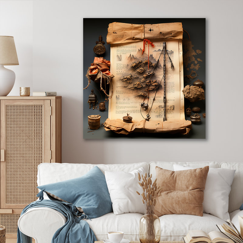 Échos chinois des volutes antiques - Art mural de Chine, H 36 po x l 36 po x P 1,5 po, Toile tendue