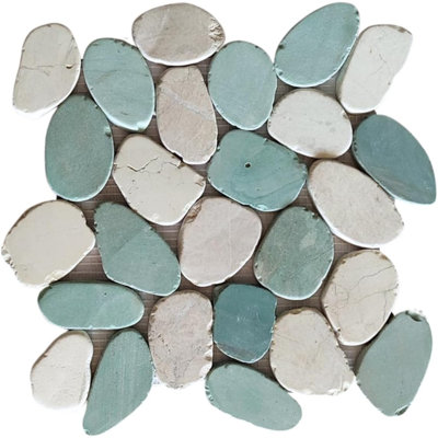 CNK Tile Mix White And Sea Green XL Sliced Pebble Tiles