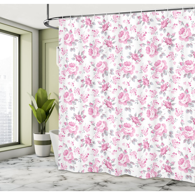 Ensemble de rideau de douche et crochets shabby, H 75 po x l 69 po