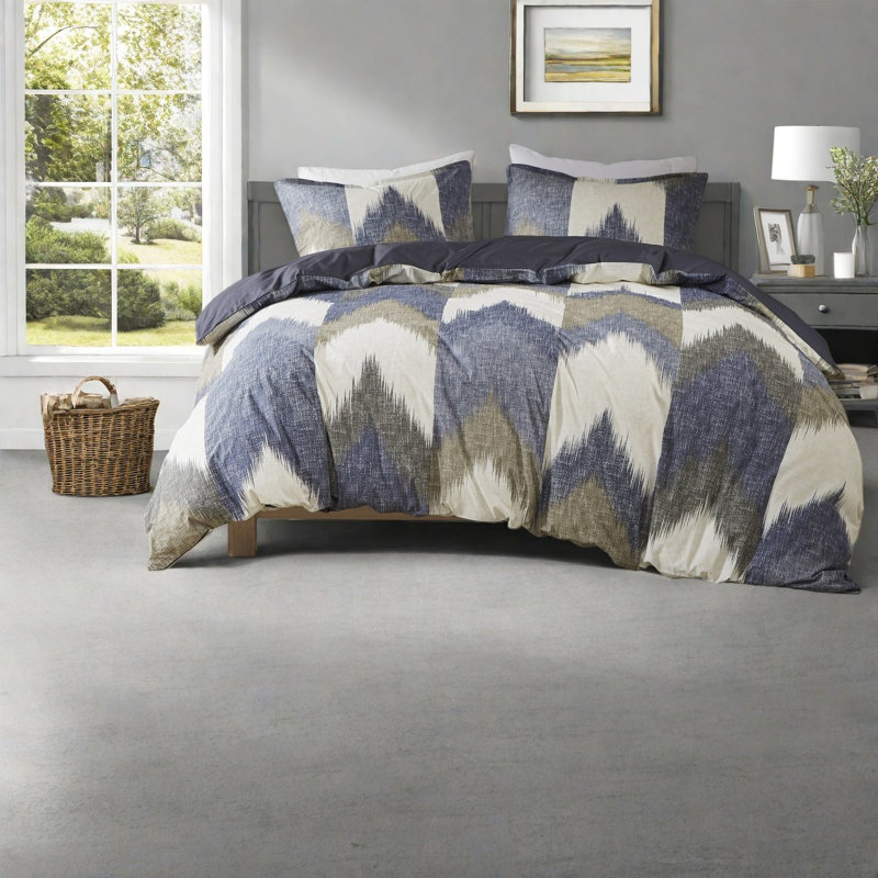 Ensembles de literie pour grand lit en coton certifié, chevron moderne Ikat pour la maison