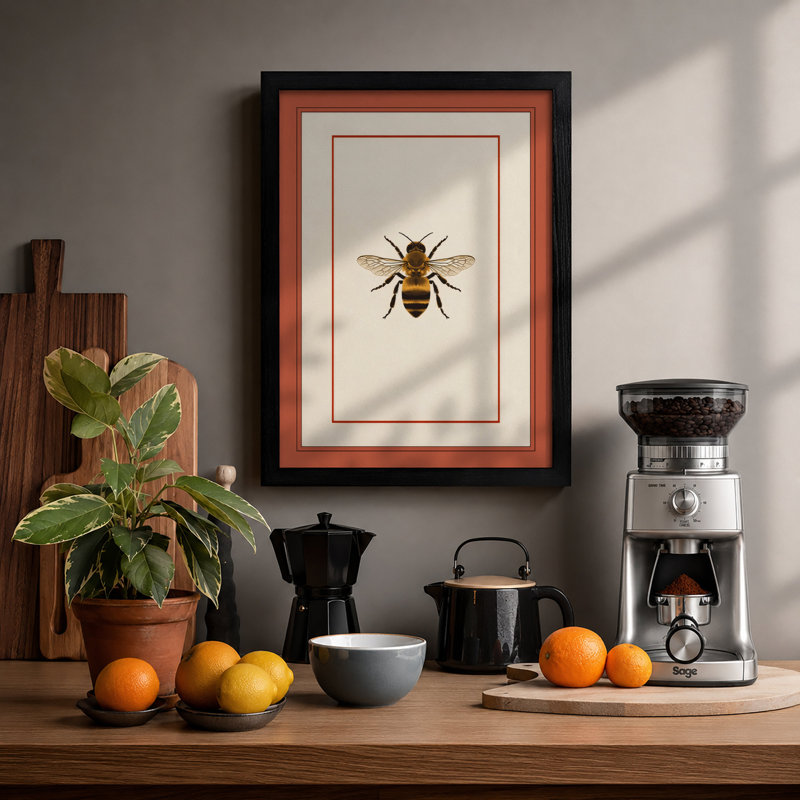 Honey Bee Study Botanical - Framed Print, A3 - 42.0 x 29.7 cm, Black