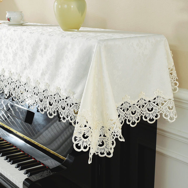 Housse supérieure jacquard rectangulaire et nappe à bord large en dentelle, L 82 po x l 31,5 po