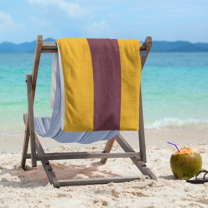 Cotton Blend Beach Towel, Gold/Burgundy