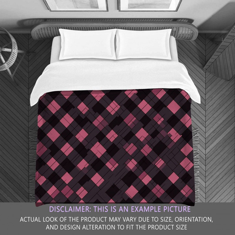 Polyester Comforter, King Comforter, Black/Pink Argyle