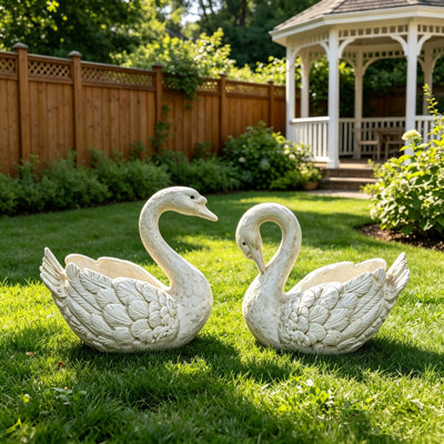 Grand pot de fleurs statue en forme de cygne, grand pot de fleurs en résine avec texture de plumes détaillées pour la décoration de jardin extérieur