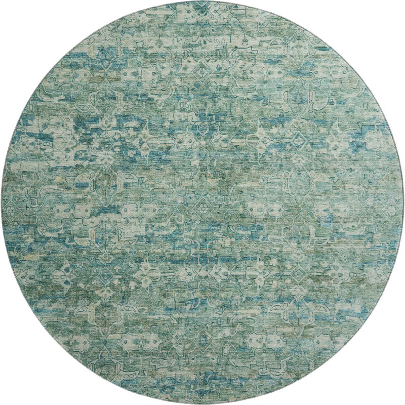 Premium Machine Washable Mayfield AMF2324 Ikat Rug, Teal, 8' Round