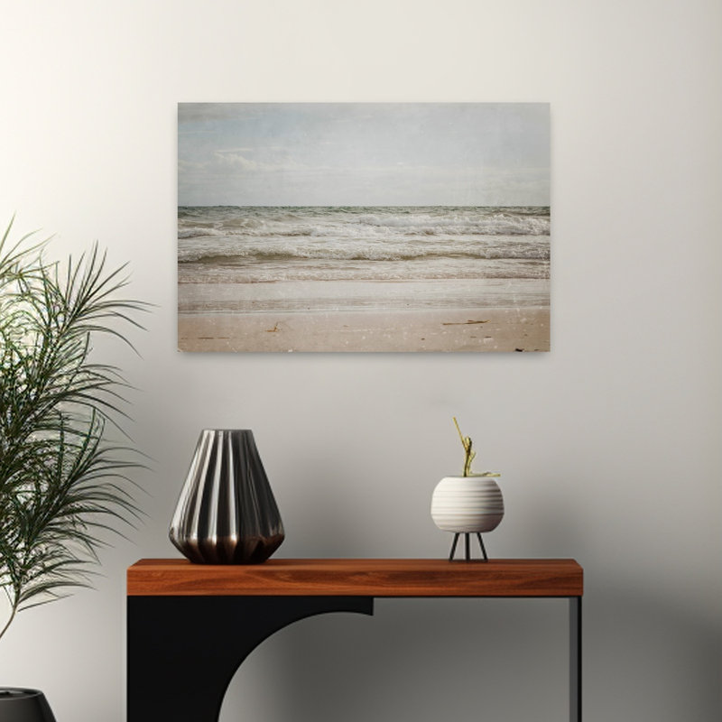 Plage rétro, art côtier abstrait, H 16 po x l 24 po