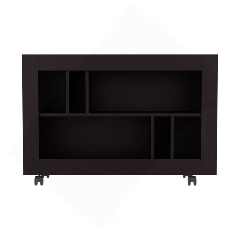 Console console, 5 tablettes, 4 roulettes, Black