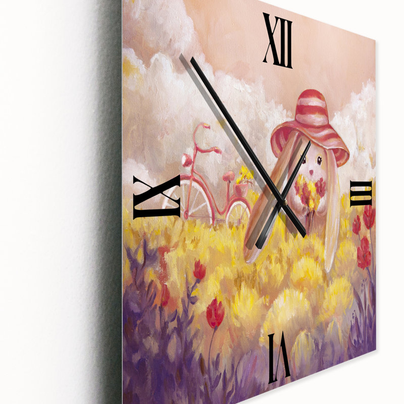 Horloge murale petit lapin avec fleurs, Grand