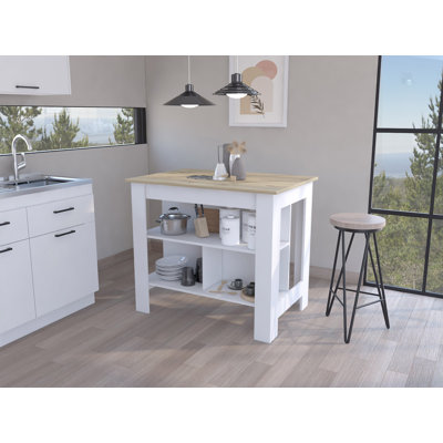 Brooklyn Antibacterial Surface Kitchen Island, Three Concealed Shelves