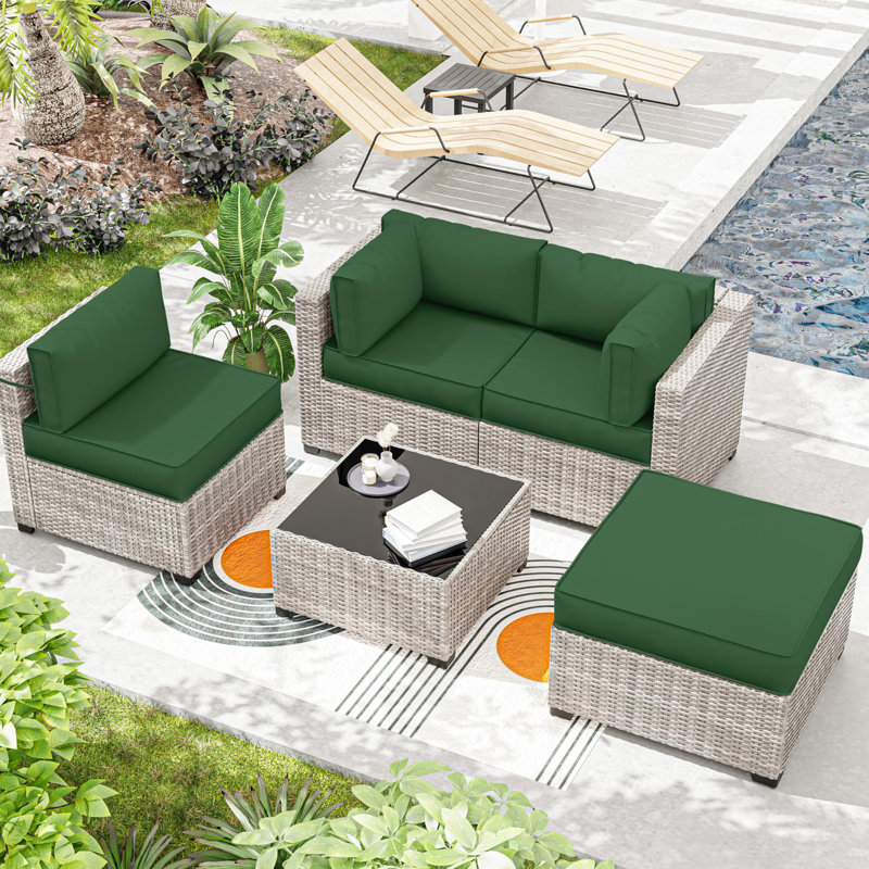 Outdoor 4" Thick Replacement Cushion Set Seat/Back Cushion (Set Of 3 Seats , 3 Backs , 2 Short Backs , 1 Footrest), Green