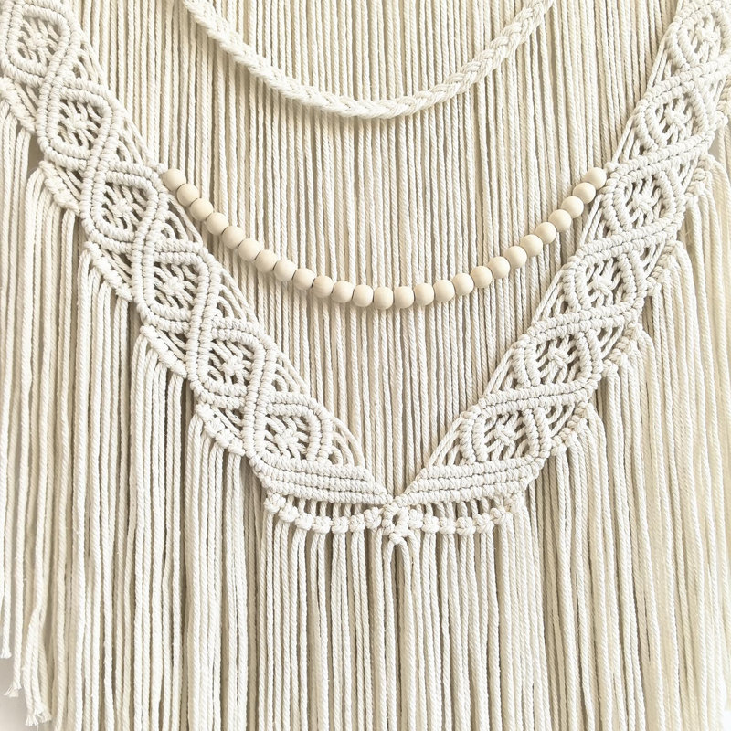 Large Macrame Wall Hanging, 27'' W X 36'' L Boho Art Tapestry Wall Decor For Urban Entryway,Living Room,Bedroom Decor, Headboard Woven, Big Fiber Art Over Couch (Wood Bead)