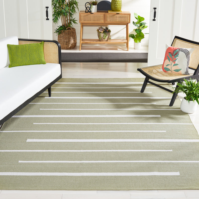 Estis Hand Woven Cotton Striped Rug, Rectangle 8' x 10'