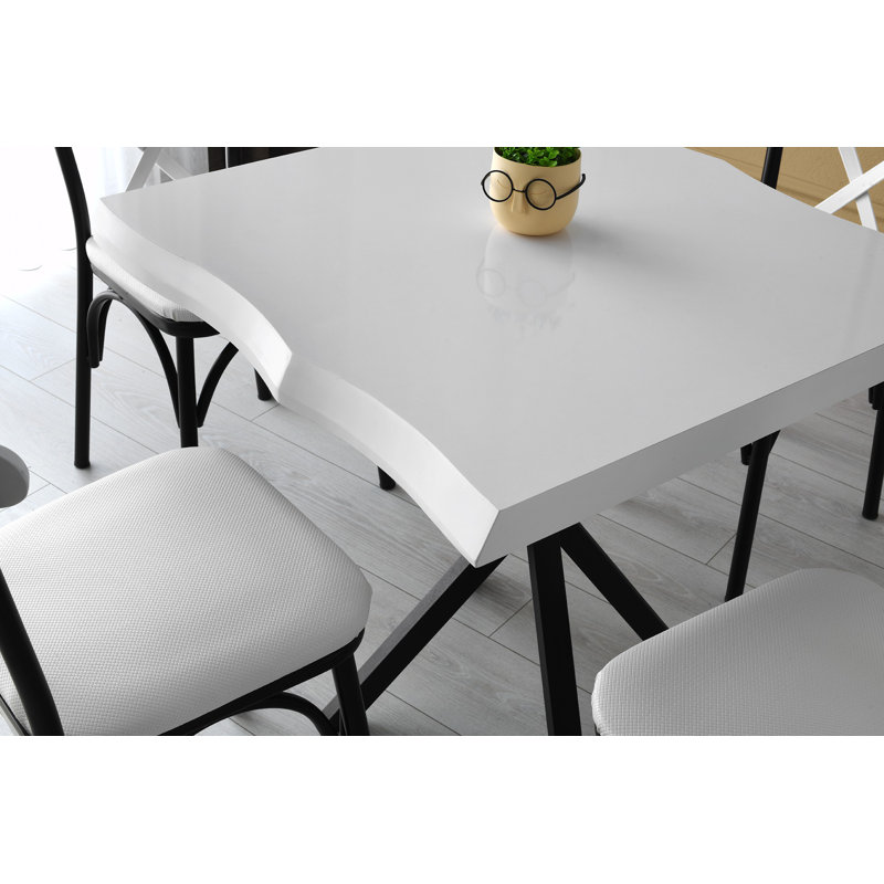 Table de salle à manger moderne blanc 31,5 po x 29,5 po x 31,5 po | Panneau de particules 100% enduit de mélamine avec pieds robustes en métal | Capacité de charge: 41,9 lb | Conception élégante et élégante parfaite pour les espaces de salle à manger contemporains