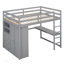 Lit mezzanine double en bois avec garde-robe intégrée, bureau, tablettes de rangement et tiroirs pour une utilisation efficace de l'espace-474267625