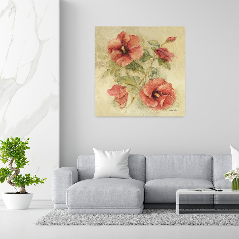 Hibiscus doux II, art tropical traditionnel rétro fleur d'hibiscus, H 48 po x l 48 po
