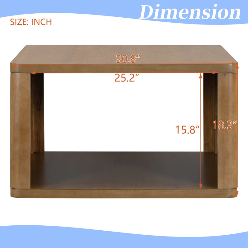 Table basse carrée Farmhouse avec rangement à 2 niveaux, Bois naturel