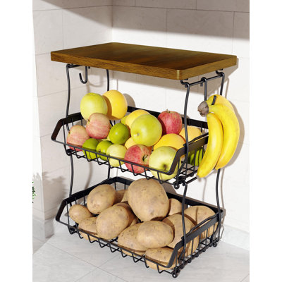 3-Tier Fruit Basket For Kitchen Counter With Banana Hangers, Countertop Organizer Fruit Bowls