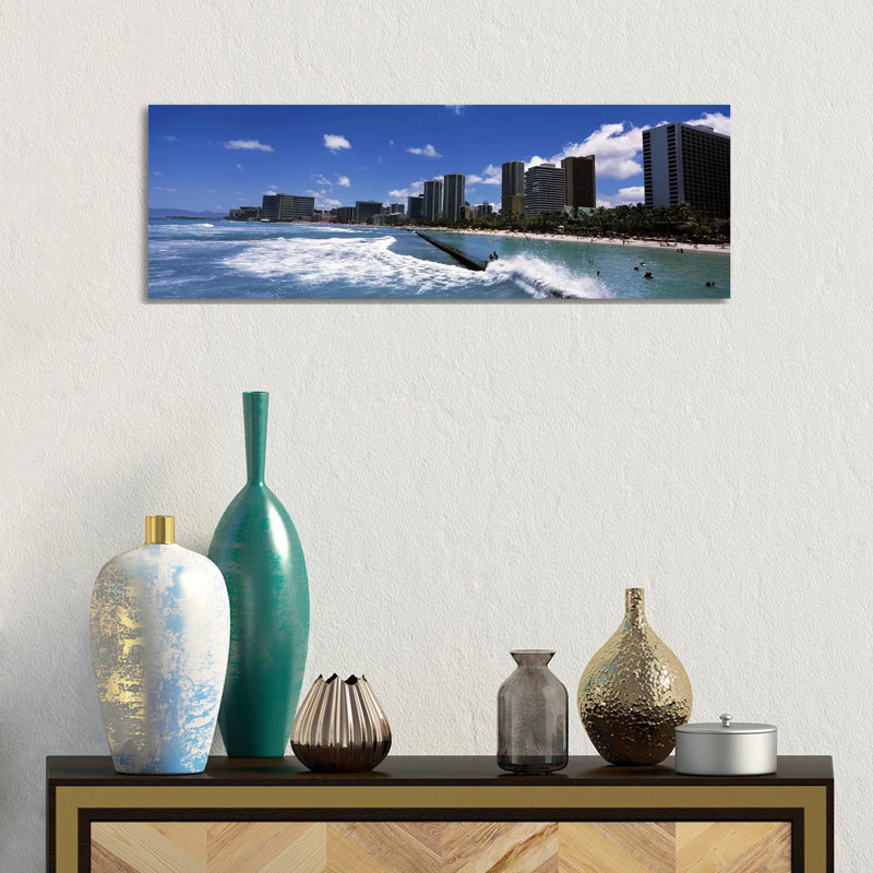 Buildings at the Waterfront, Waikiki Beach, Honolulu, Oahu, Hawaii, USA 1 Piece Wrapped Canvas Panoramic Wall Art