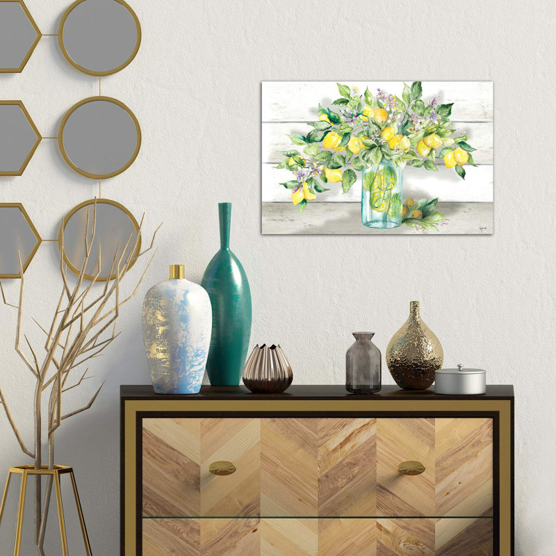Lemons In Mason Jar Landscape - Wrapped Canvas Painting, 66.04 cm H x 45.72 cm W x 3.175 cm D