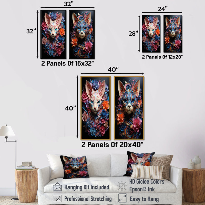 Chat Sphynx Soul Portrait - ensemble d'art mural sur toile en forme de chat, Toile tendue, H 40 po x l 41 po