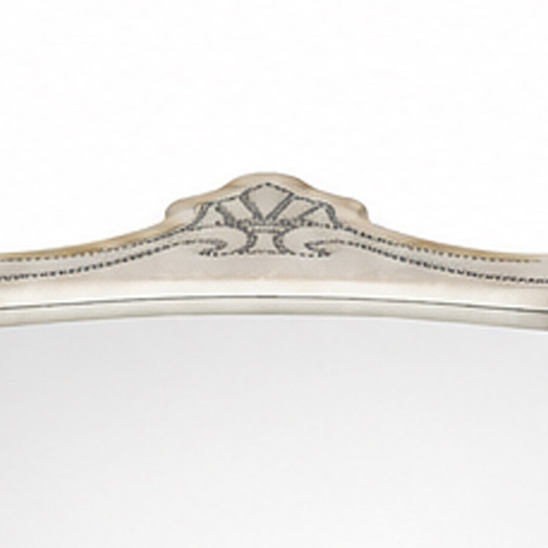 Miroir de commode à DEL Willa, plateau couronné, revêtement en velours beige cloué 45 x 48