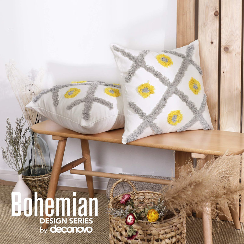Grey And Yellow Square Throw Cushion Cover