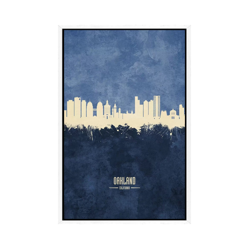 Oakland California Skyline by Michael Tompsett - Print on Canvas, White Floater Framed, 152.4cm H x 101.6cm W x 3.81cm D