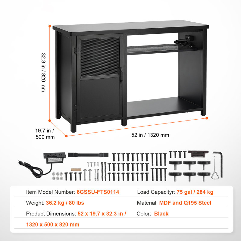 Support pour aquarium de 284 litres (75 gallons), en acier et MDF, dimensions : 132 x 50 x 82 cm (52 ​​x 19,7 x 32,3 pouces). Support pour aquarium à tortues, capacité de charge : 284 kg (626 lb). Support de terrarium avec armoire de rangement et panneau électrique intégré, noir.