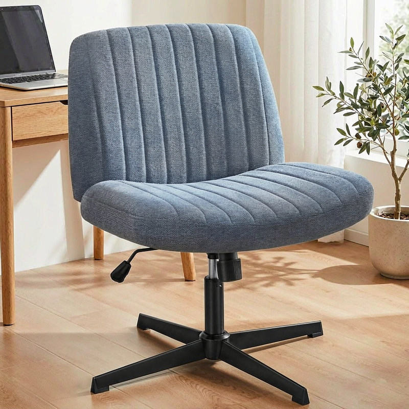 Fauteuil de bureau pivotant sans accoudoirs, chaise de bureau large à pieds croisés avec hauteur réglable et mode berçant
