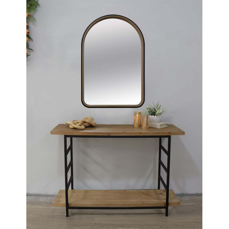 Miroir décoratif deux tons noir mat et bois naturel, H 35,4 po x l 23,6 po, Arche
