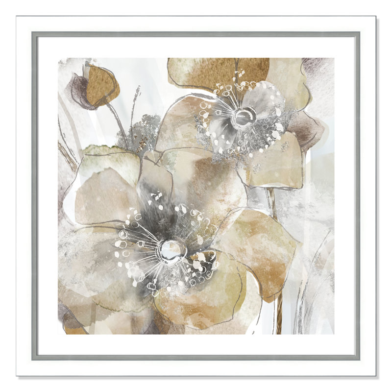 Modlin Taupe Spring Poppy II - Picture Frame Print, 22.5" H x 22.5" W x 1.125" D, White/Silver