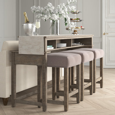 Decoste Console Table Set w/ 3 Upholstered Stools