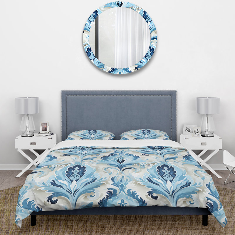 Literie Ikat Breeze I bleue et blanche, Housse de couette simple + 1 taie décorative stan