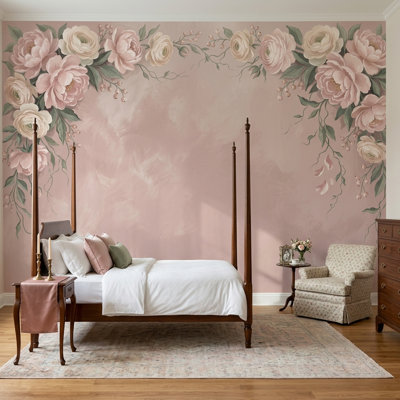 Adhésif mural pivoines à motif floral