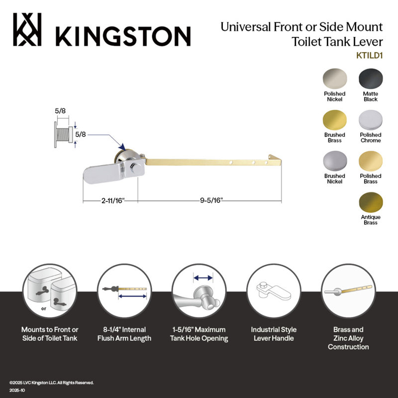Kingston Brass Convergent Universal Front or Side Mount Toilet Tank Lever, Antique Brass