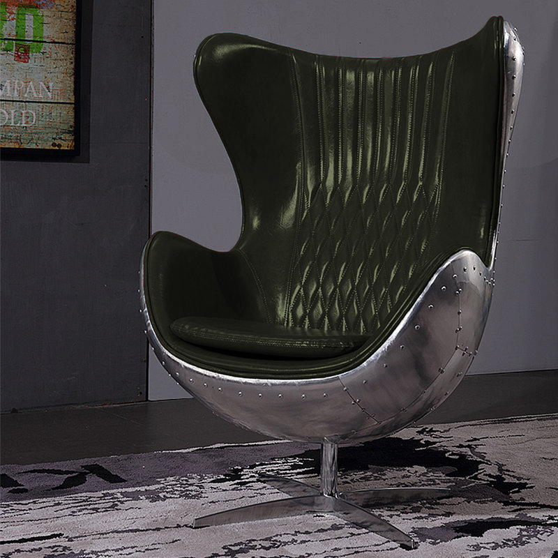 Faux Leather Swivel Wingback Chair, Dark Green Faux Leather