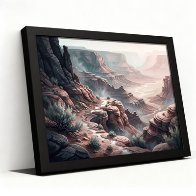 Impression sur toile Layered Red Rock Canyon avec Misty River et Green Desert