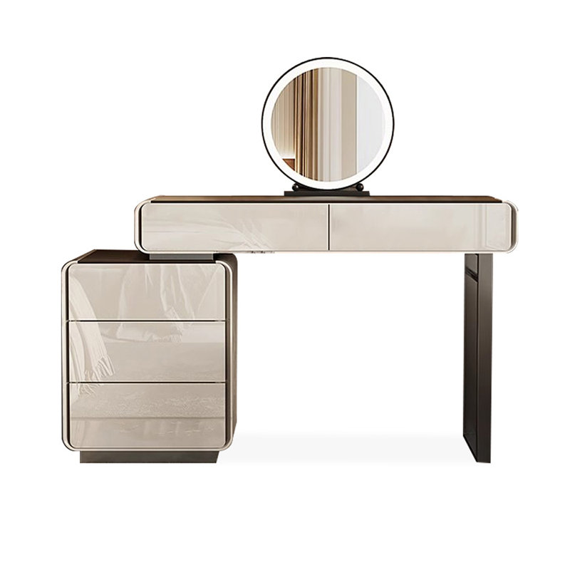 Coiffeuse de maquillage avec miroir lumineux, 5 tiroirs