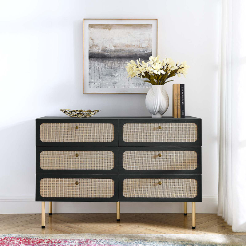 Commode compacte 6 tiroirs Modway, Noir / or