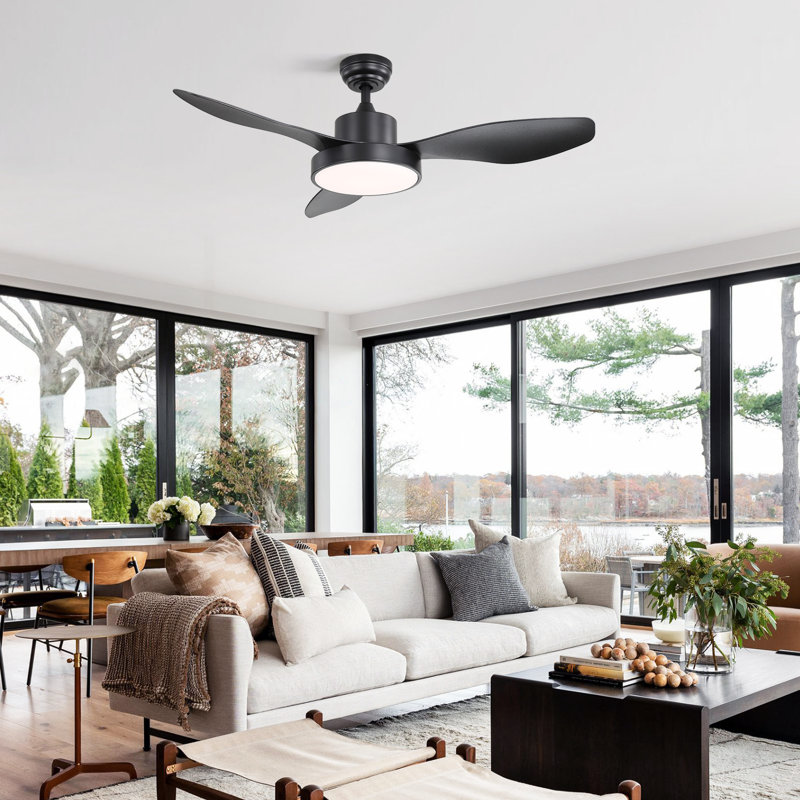 Ventilateur de plafond moderne à 3 pales en L ABS de 47 po avec éclairage tricolore, télécommande et fonction de minuterie Lakenzie