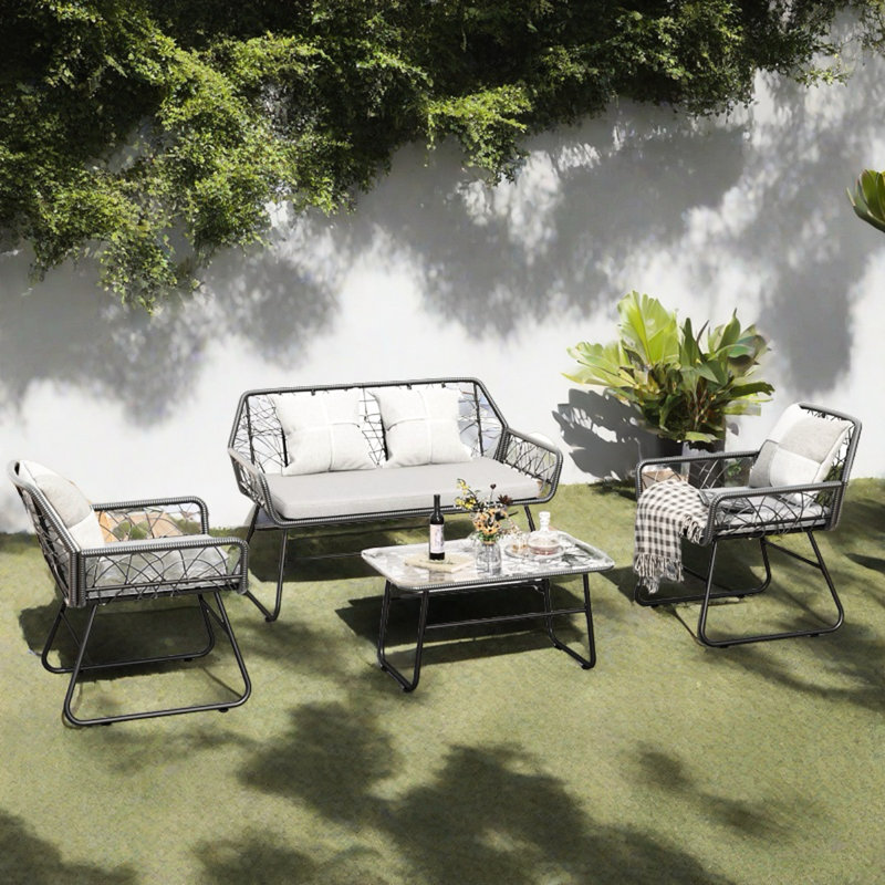 Mobilier de jardin moderne avec coussins amovibles et housses de coussins en verre trempé pour sièges d'extérieur