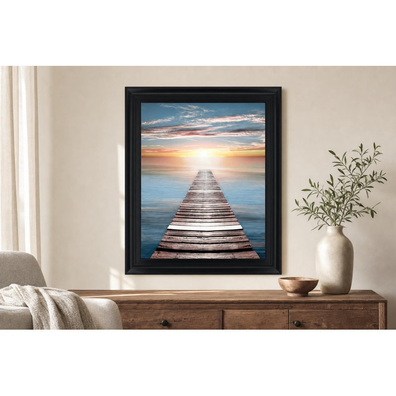 Sunset Pier Wall Art - 28" x 34" - Black Frame
