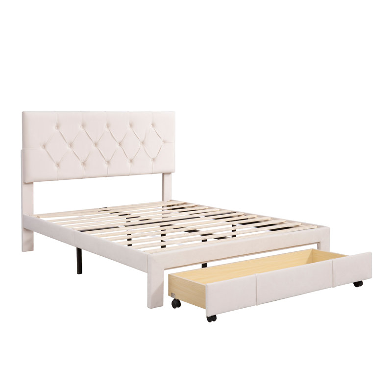 Anooj Upholstered Velvet Standard Bed with Drawers