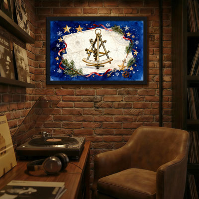 Christmas Nautical Compass Map Stars Snowflakes Ribbon Pine