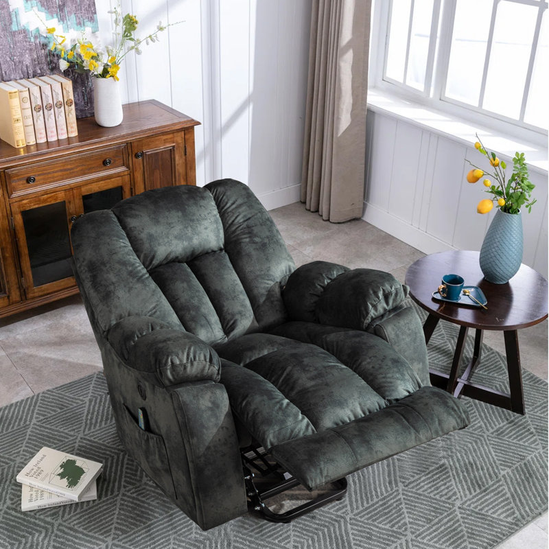 Fauteuil inclinable chauffant de massage de 41 po de largeur avec USB, porte-gobelet et rangement pour poche