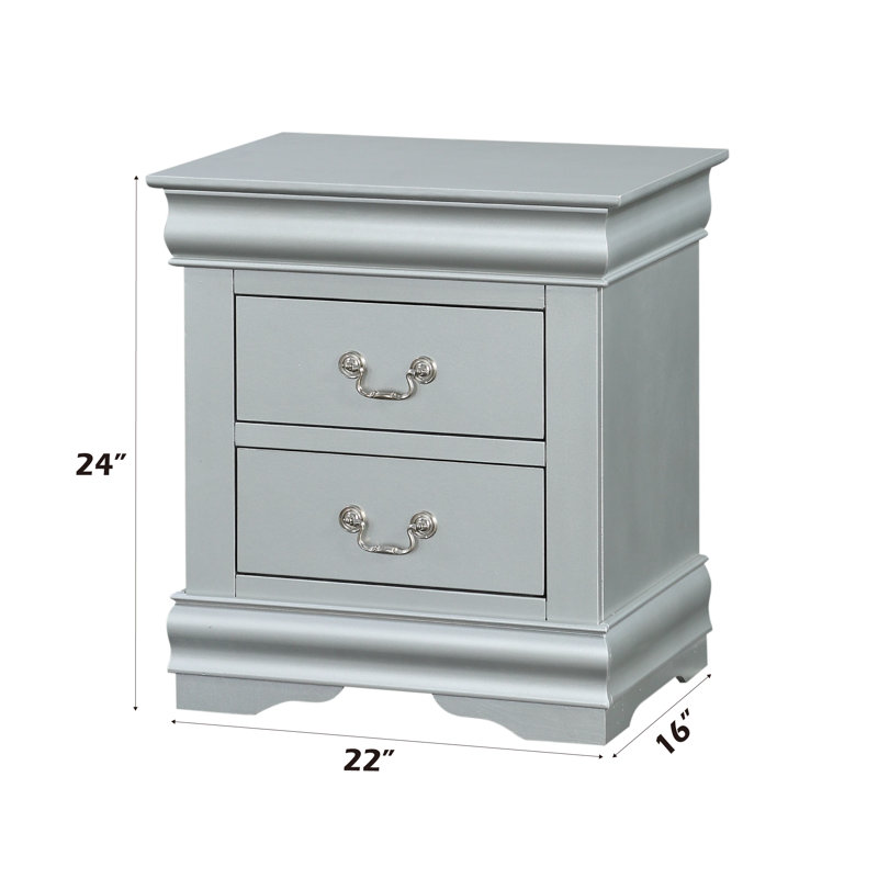 Louis Philippe III Platinum Finish Nightstand, Silver
