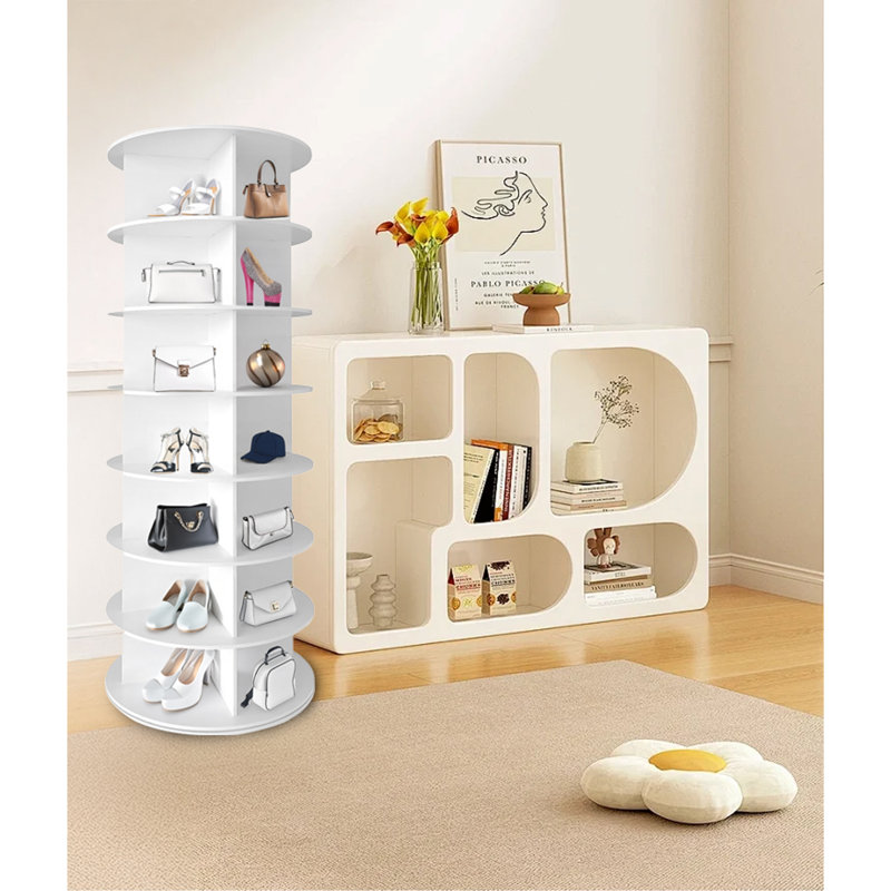 Étagère à chaussures rotative à 7 niveaux, présentoir à chaussures pivotantes, carrousel rond de rangement pour chaussures 360, organisation de placard à chaussures à rotation verticale (BLANC)