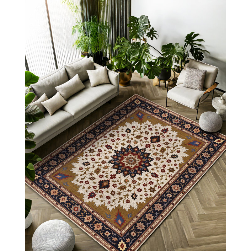 Madeline Collection Digital Print Cotton-Polyester Brown Colourful Moroccan Rug, Round 3'4"