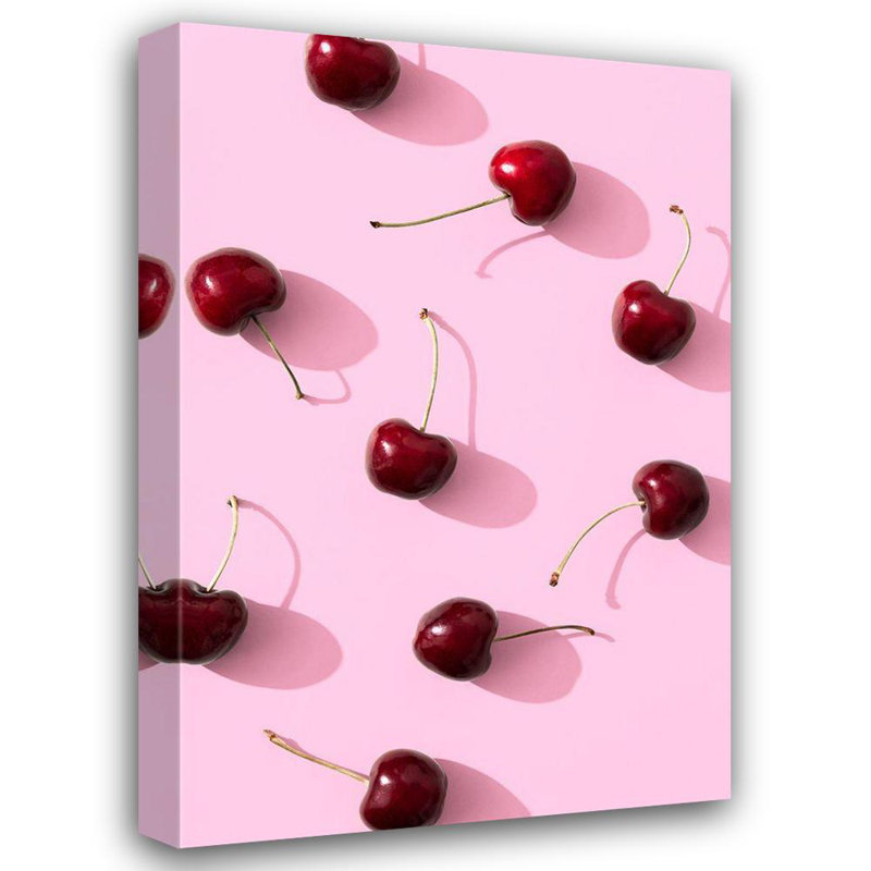 Ivy Bronx, art sur toile tendue avec châssis Studio III: cerises sur fond rose, H 40 po x l 28 po